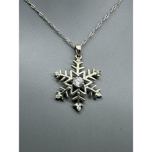 925 Silver Cz Snowflake Necklace 16”